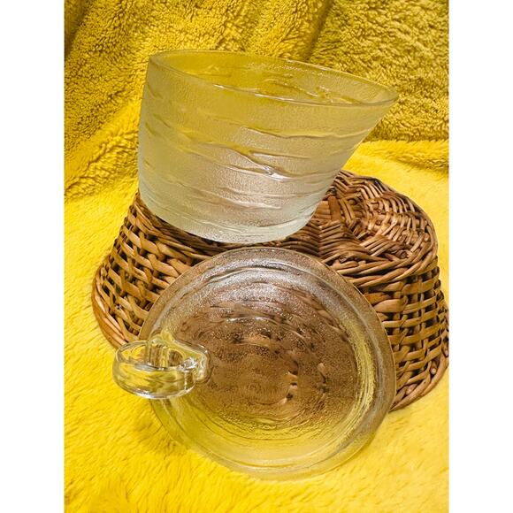 MCM Mid Century Birch Wood Patterned Glass Sugar container with Lid home decor - Picture 5 of 8